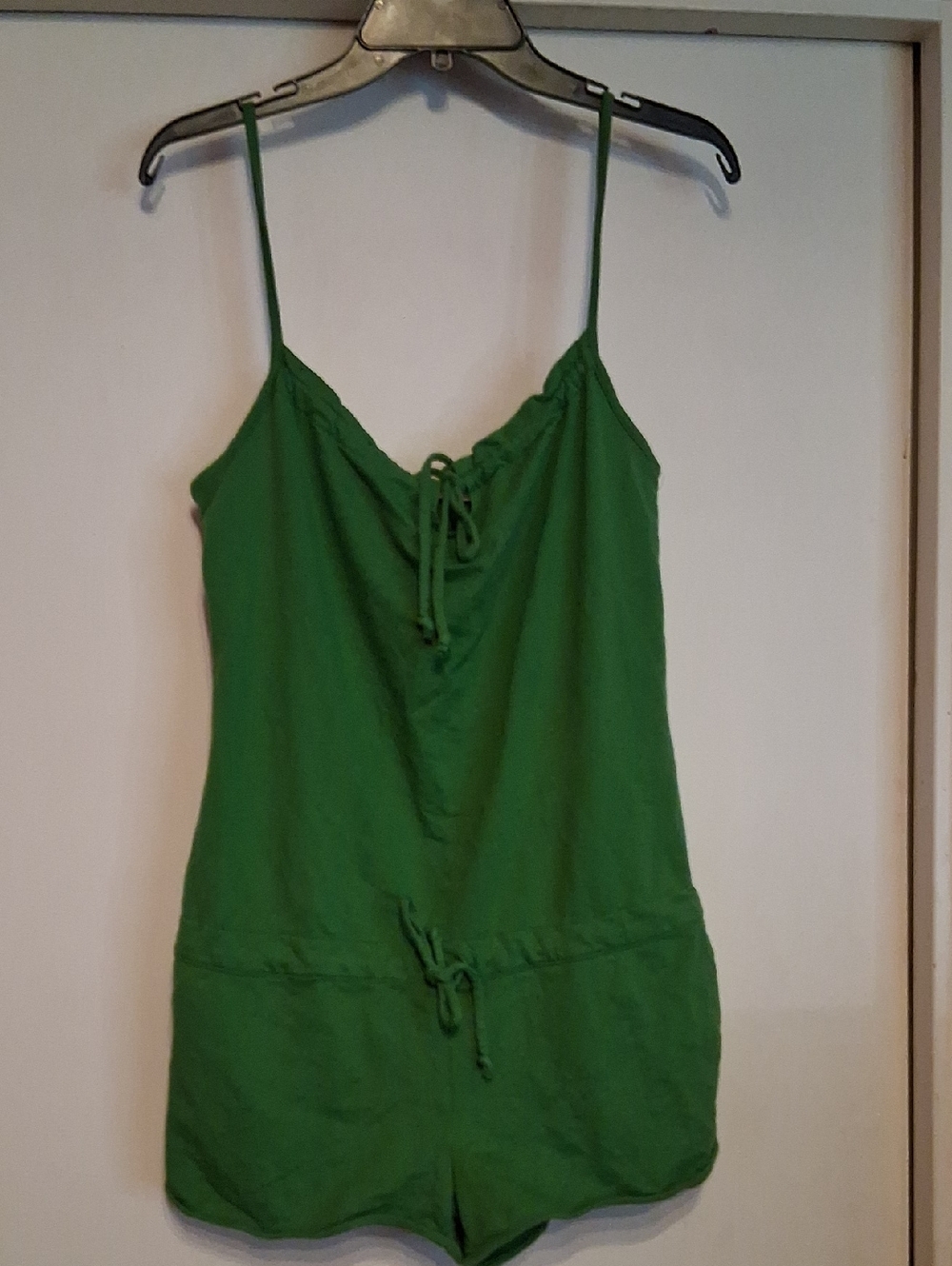 Roxy Romper Swim Cover Up Green Spaghetti Strap Romper Size Medium 100% Cotton